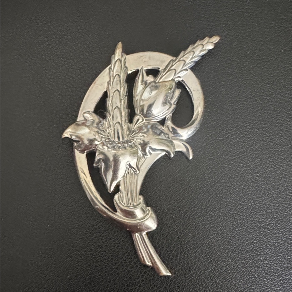 Antique Art Deco Sterling Silver Stalks of Wheat Brooch
